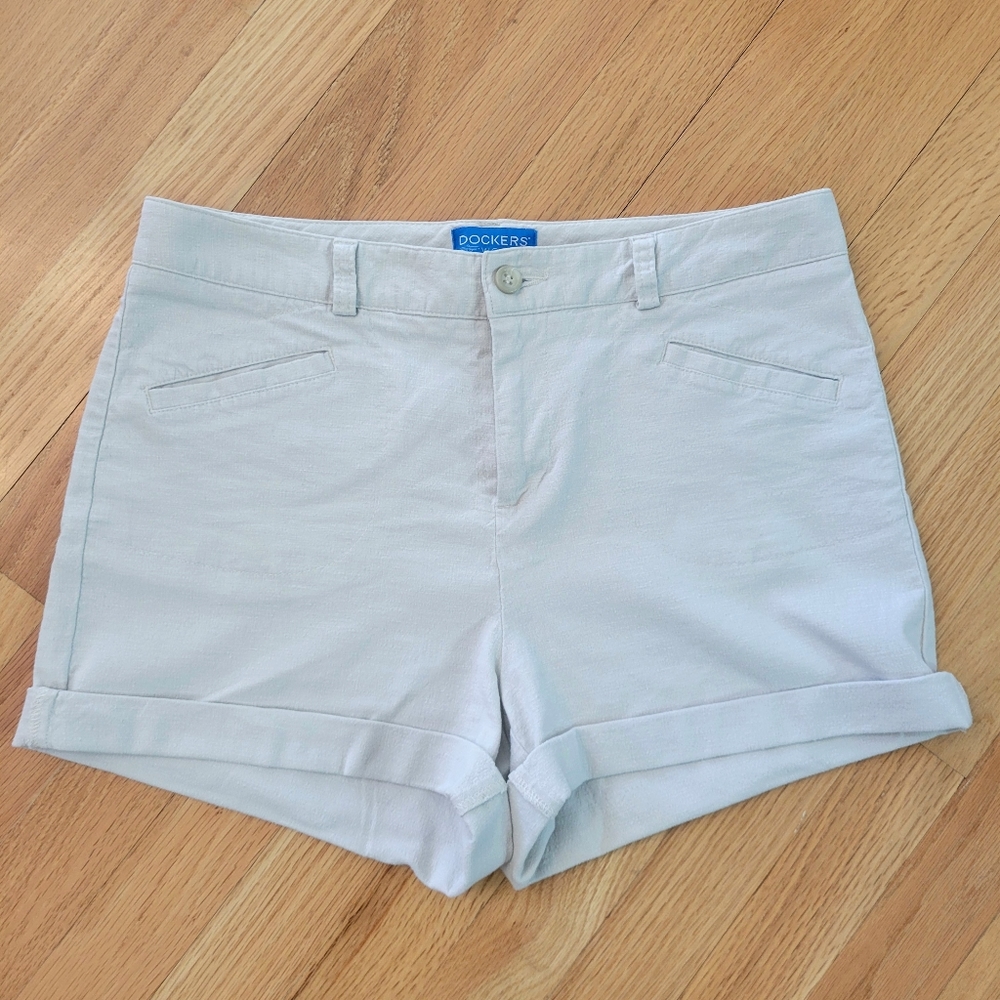 Dockers Women's Favorite Fit Linen Blend Off-White Natural Mid-Rise Shorts Sz 4P